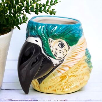 Hand Painted Ceramic Blue Macaw Parrot Head Vase, 2 of 4