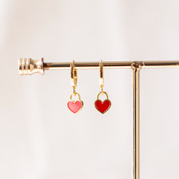 Tiny Red Heart Huggie Hoop Earrings, 3 of 10