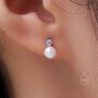 Tiny Genuine Pearl And Cz Internally Threaded Flat Back Earrings, thumbnail 6 of 10