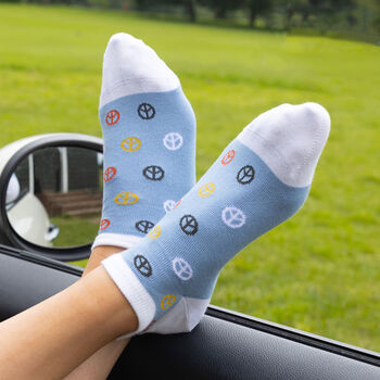 Peace Blue And Organic Paisley Blue Women's Trainer Socks, 7 of 7