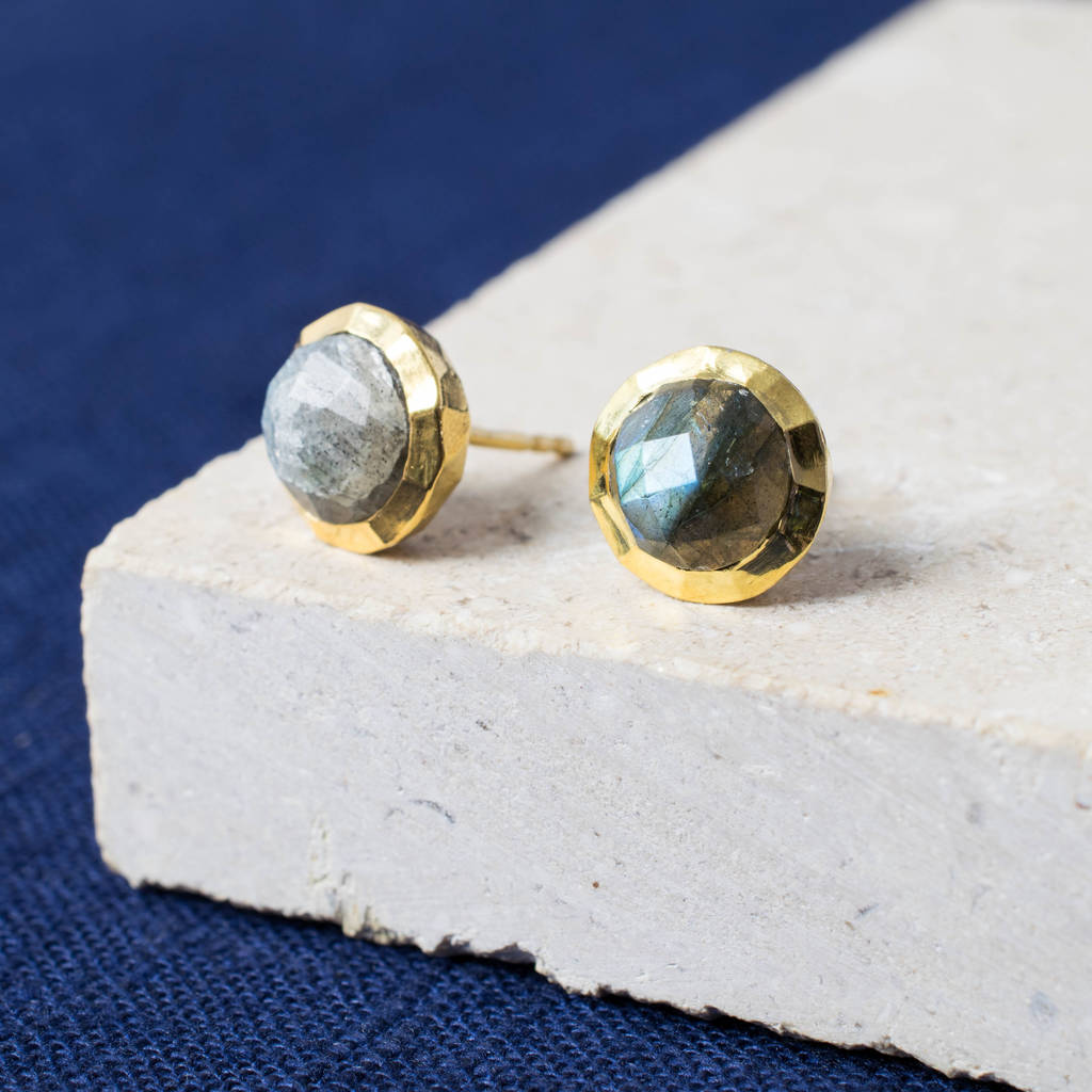 18ct gold vermeil gemstone stud earrings by sharon mills london