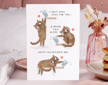 Cute Cat Knocking Glass Over Valentine Card, 2 of 4