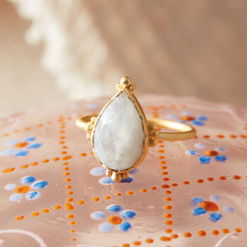 White Moonstone 18 K Gold And Silver Pear Shaped Ring, 8 of 12