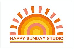 sunrise colour rainbow with the words Happy Sunday Studio, underneath