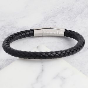 Men S Leather Bracelets For Him Notonthehighstreet Engraved Men S Black Leather Bracelet