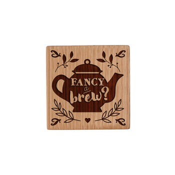 Square Oak Coaster 'Fancy A Brew?' | Homeware | Tableware | Home Decor, 2 of 2