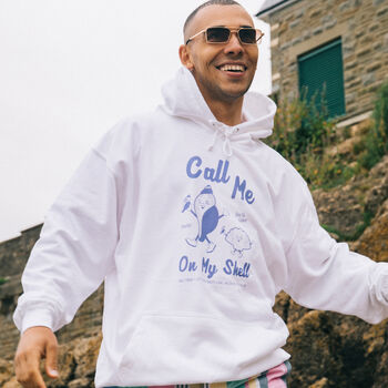 Call Me On My Shell Men's Staycation Slogan Hoodie, 4 of 4