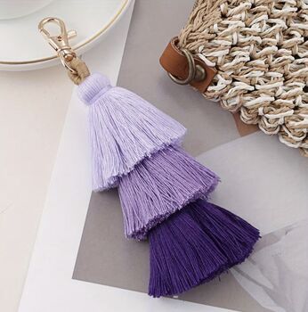 Layered Fringe Tassel Keyring, Four Shades, 5 of 9