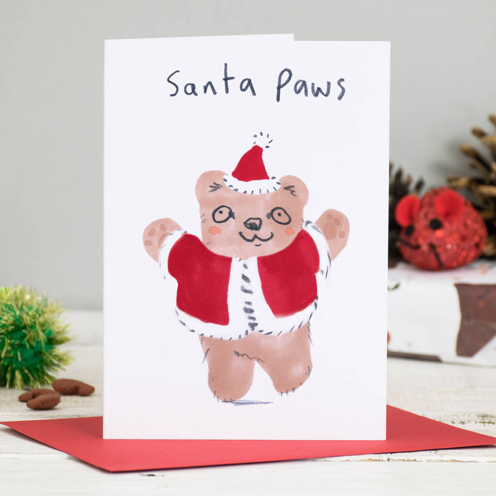 Santa Paws Bear Christmas Card