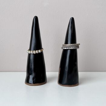 Handmade Black Ceramic Ring Holder Cones, 3 of 9