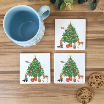 Woodland Animals Christmas Ceramic Coasters, 4 of 6