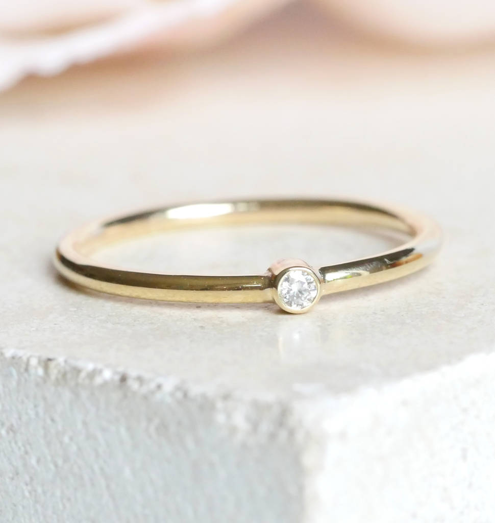 Yellow Gold Diamond Dot Engagement Ring, 1 of 4