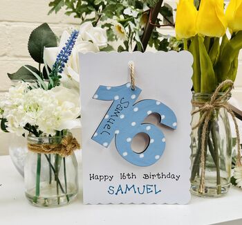 Personalised 16th Birthday Card Wooden Number Gift, 2 of 4