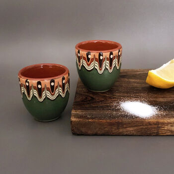 Pair Of Tequila Stoneware Shot Glasses In Green Colour, 2 of 6