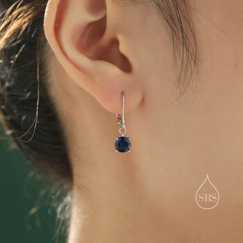 Sapphire Blue Cz Lever Back Hoop In Sterling Silver, 2 of 12