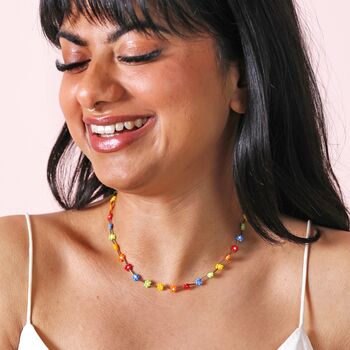 Multicoloured Daisy Beaded Necklace In Gold, 5 of 5