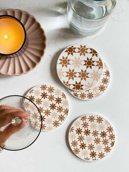 Geometric Patterned Tile Round Ceramic Coaster Set, 2 of 8