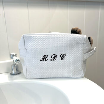 Monogramed White Waffle Make Up Bag, 2 of 12