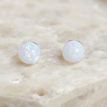 Mini Sterling Silver White Opal Ball Stud Earrings, 2 of 7