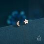 Sterling Silver Mismatched Cute Star And Moon Stud Earrings, thumbnail 5 of 12