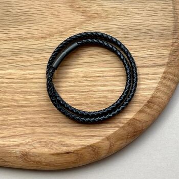 Men's Leather Double Wrap Plaited Bracelet, 3 of 6