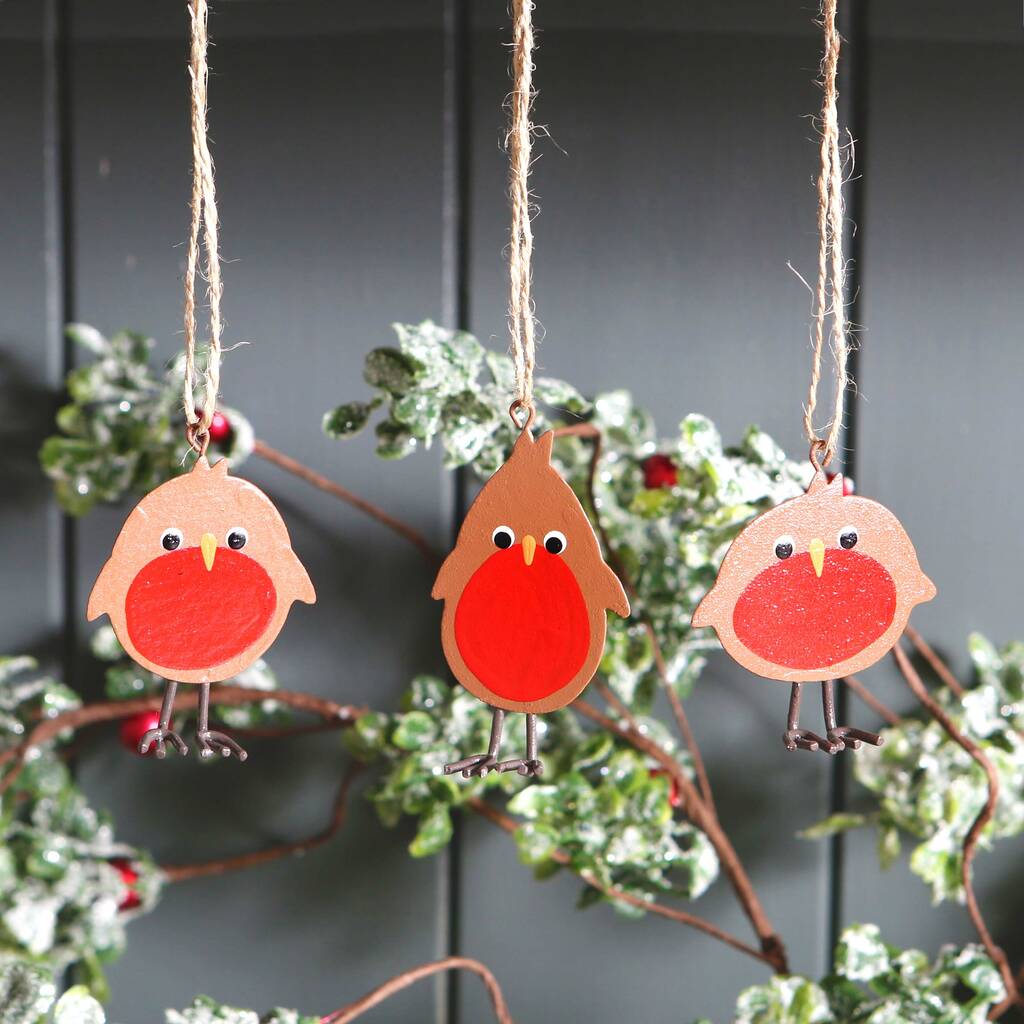 Set Of Three Christmas Robin Tree Decorations By Red Berry Apple