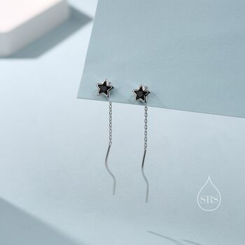 Black Star Bezel Cz Crystal Threader Earrings, 4 of 10