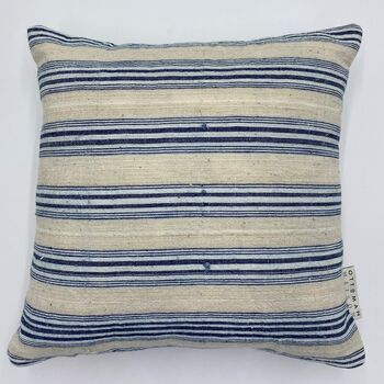 Square Vintage Linen Cushion Kale Blue Stripe, 9 of 11