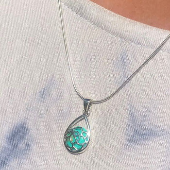 Lotus Flower Turquoise Silver Pendant Necklace, 2 of 8