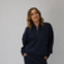 Margot Relaxed Cigarette Style Sweatpants Navy Blue Available In Regular And Tall Length, thumbnail 3 of 6