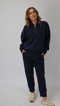 Margot Relaxed Cigarette Style Sweatpants Navy Blue Available In Regular And Tall Length, 3 of 6