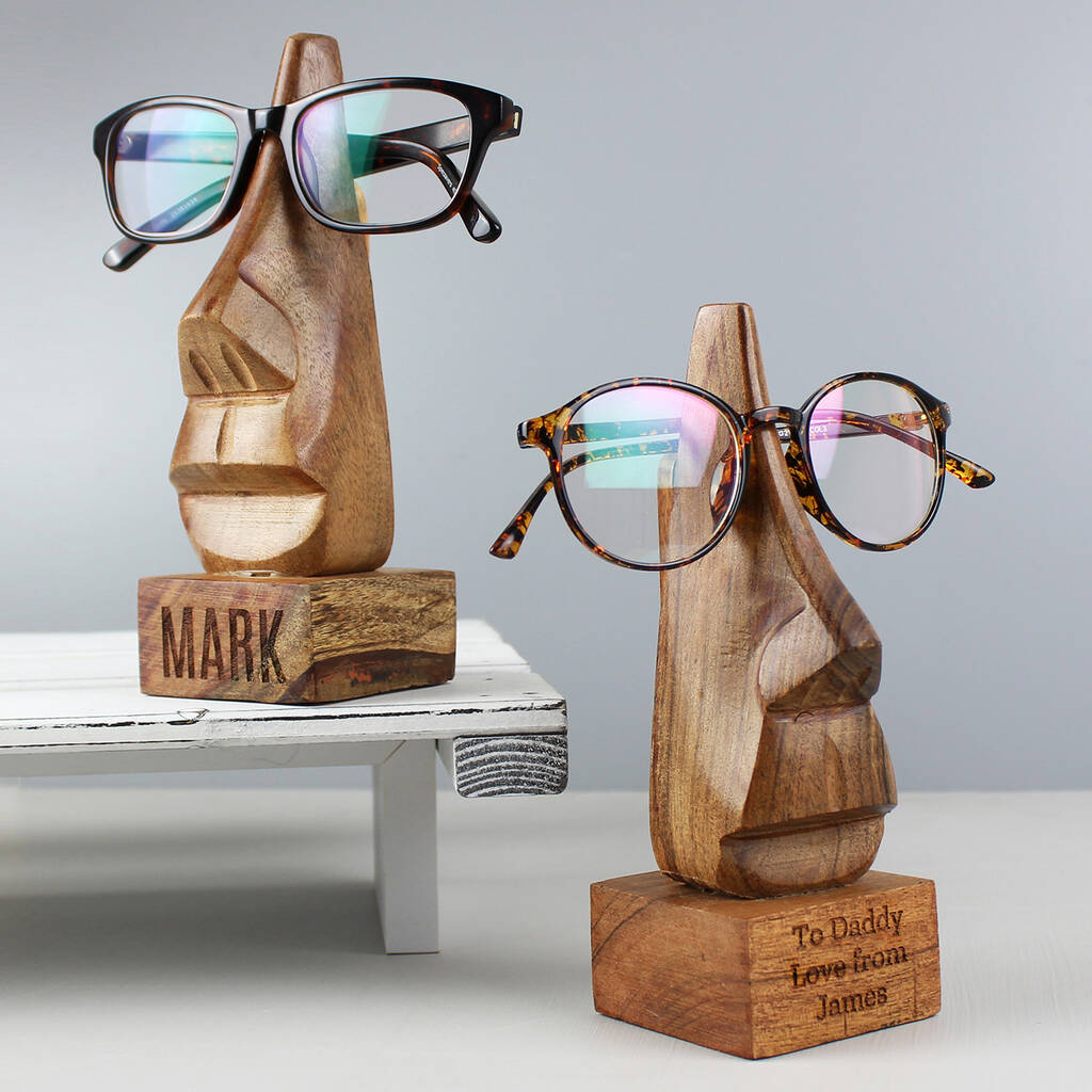 Personalised Wooden Nose Shaped Glasses Holder By Creativity by Felicity