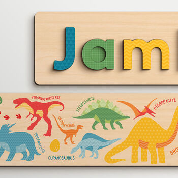 Personalised Dinosaurs Wooden Name Puzzle, 2 of 6