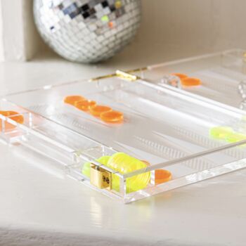Travel Lucite Backgammon With Neon Counters, 5 of 6