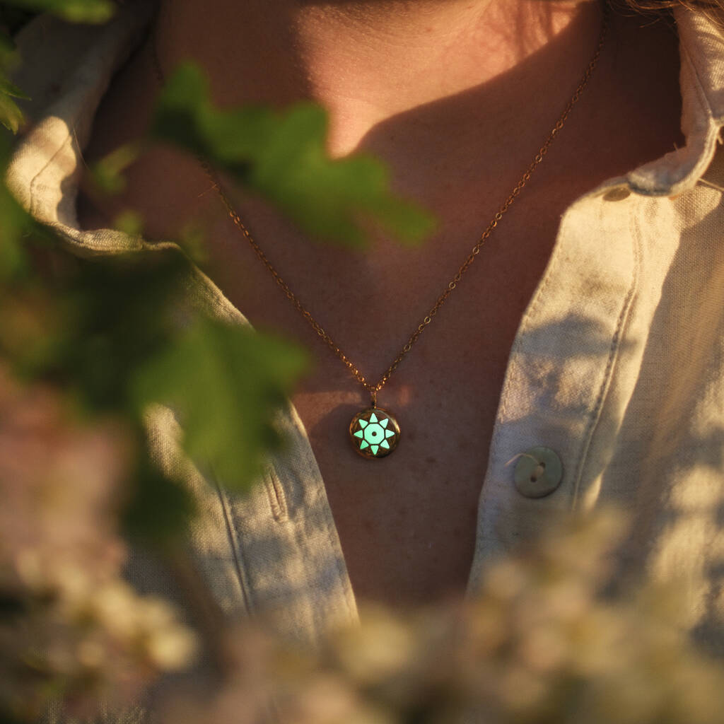 Turquoise Solis Mint Green Glowing Pendant Necklace With Uv Keyring Torch, 1 of 12