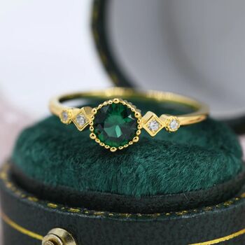 Vintage Inspired Emerald Ring In Sterling Silver, 7 of 11