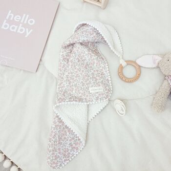Dusky Pink Floral Baby Blanket And Comforter Gift Set, Cottage Wildflowers, 7 of 11