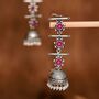 Long Red Triple Layered Enamel Indian Boho Earring, thumbnail 3 of 3