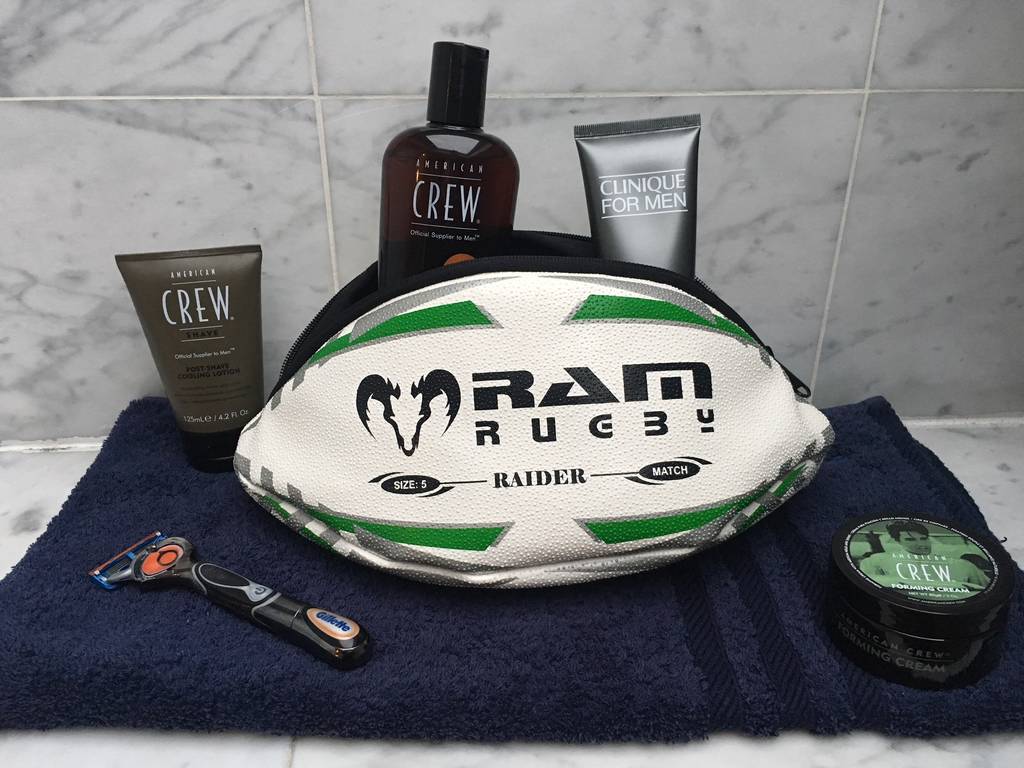 rugby ball wash bag real rugby ball material by uber games