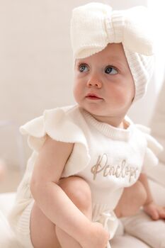Soft Knit Personalised Embroidered Frill Sleeve Romper, 6 of 12
