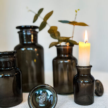 Dark Grey Glass Apothecary Bottles Set Of Five, 3 of 8