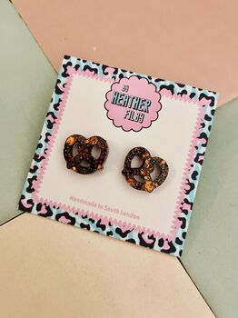 Twist And Spark Pretzel Glitter Resin Stud Earrings, 2 of 3