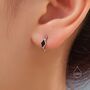 Tiny Rhombus Onyx Black Cz Huggie Hoop In Sterling Silver, thumbnail 6 of 12