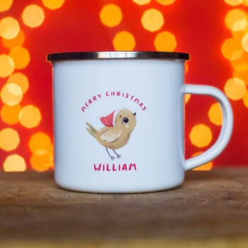 Christmas Robin Personalised Enamel Mug, 3 of 3