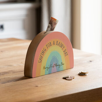 Personalised Saving For A Rainy Day Rainbow Money Box, 4 of 5