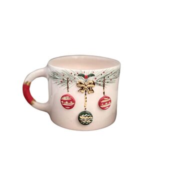 Gold Bow Handmade Ceramic Christmas Mug With Hanging Ornament Design, 2 of 2