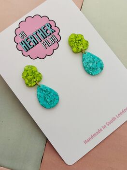 Splat Drop Glitter Resin Statement Earrings / Artist Statement Jewellery Pop Art Inspired Gift / Retro Nickelodeon Vibes / Abstract Drop Jewellery Bold Colourful Statement / Art Teacher Gift Creative Sparkle Accessory, 8 of 10