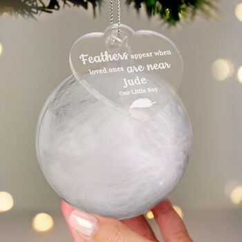 Personalised White Memorial Feather Bauble, 2 of 4