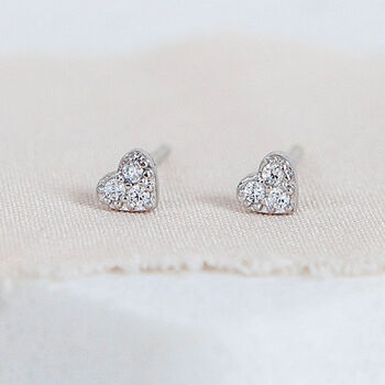 Mini Sterling Silver Cz Heart Stud Earrings, 4 of 8