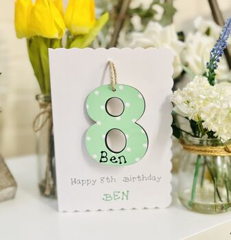 Personalised 8th Birthday Card Wooden Number Gift, 2 of 2